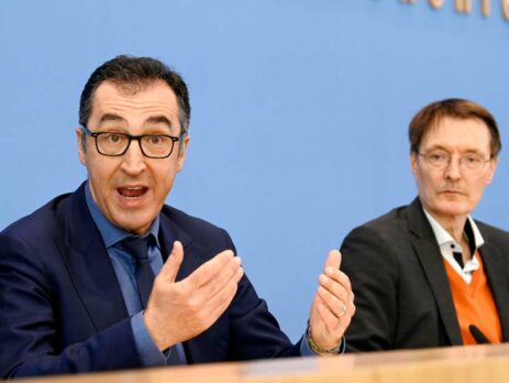 Cem Özdemir und Karl Lauterbach bei der Bundespressekonferenz zur Vorstellung der Cannabis-Gesetzespläne im Haus der Bundespressekonferenz. Berlin, 12.04.2023